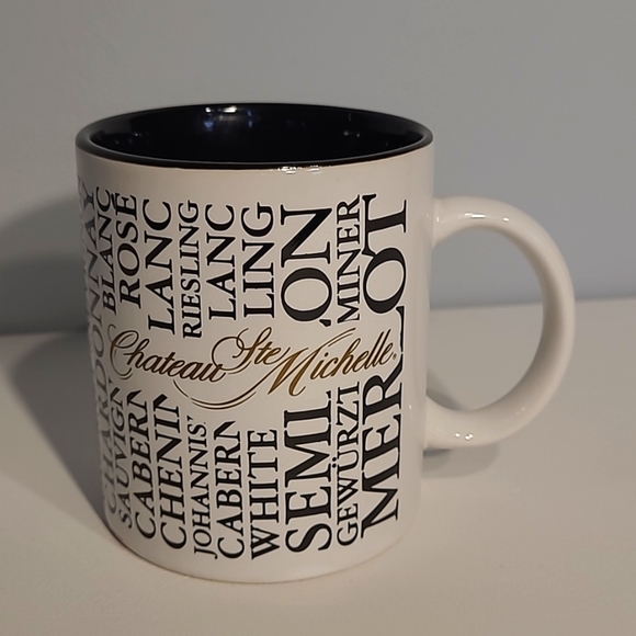 Chateau Ste Michelle Coffee Mug with various types of wines on it-New - Picture 1 of 6